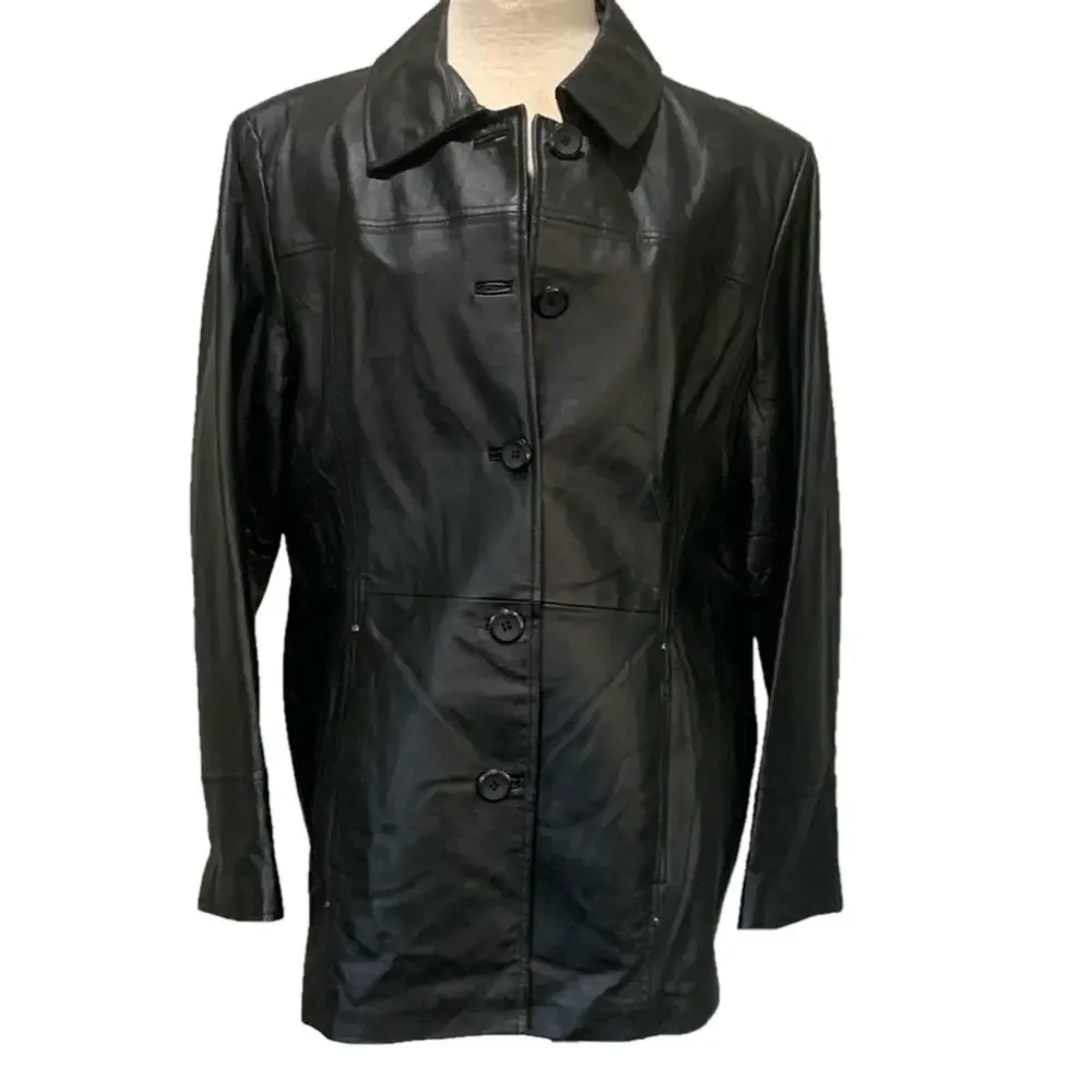 East 5th sz XL black genuine leather longer length coat